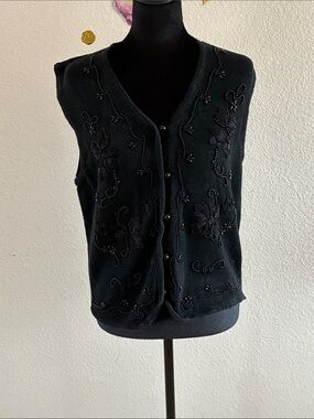 Requirements Black Beaded V-Neck Sweater Vest